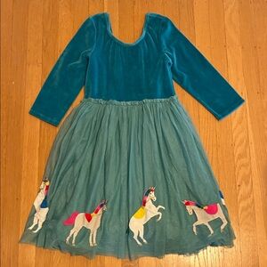 Mini Boden Teal Velvet & Tulle Unicorn Dress
